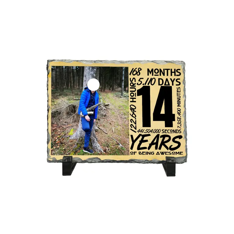 14 ani, piatra ardezie personalizata, cu mesaj model, pap003